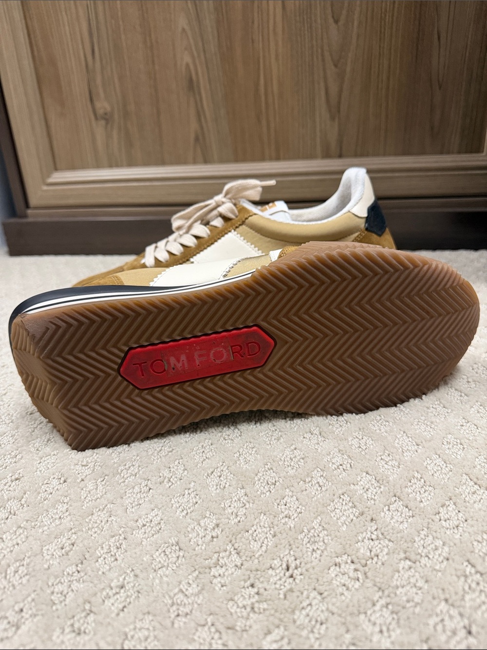 Tom Ford Men’s Tan Suede & Cream Panel Sneakers - Size 12 - Picture 4 of 4